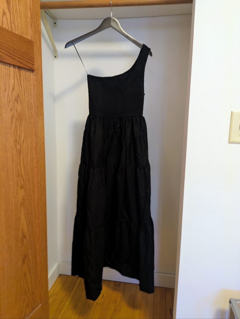 Black One-Shoulder Tiered Maxi Dress
